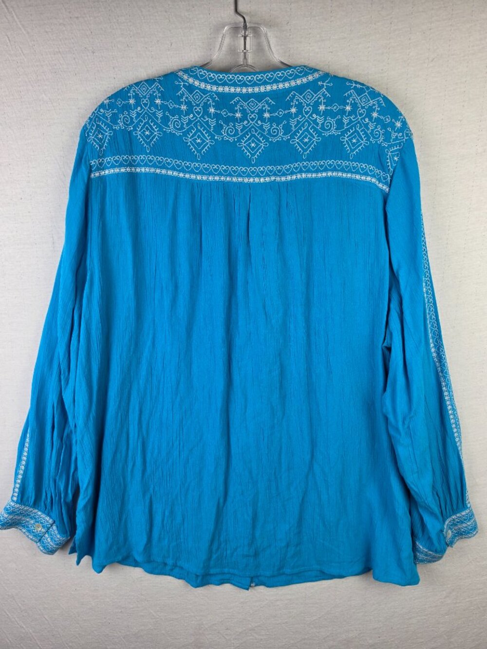 Soft Surroundings Imane Gauze Tunic Embroidered Crinkled Blue size 1X Resortwear - Picture 10 of 16